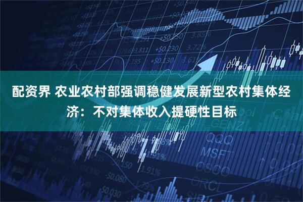 配资界 农业农村部强调稳健发展新型农村集体经济：不对集体收入提硬性目标